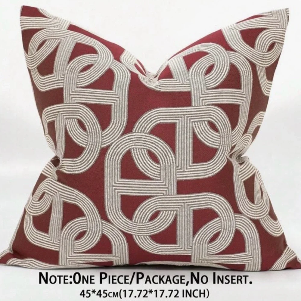 Decorative Geometric Accent Pillow in Burgundy and White